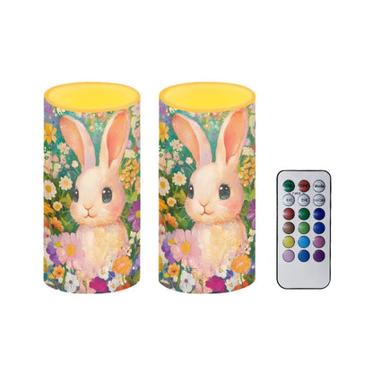Luarisgur Flameless Candles LED Easter Rabbit Daisy Decorative Candles Battery Operated Ornage Flickering Candles with 18-Key Remote Timer Pillar for Home Living Room Party Table Decorations Green