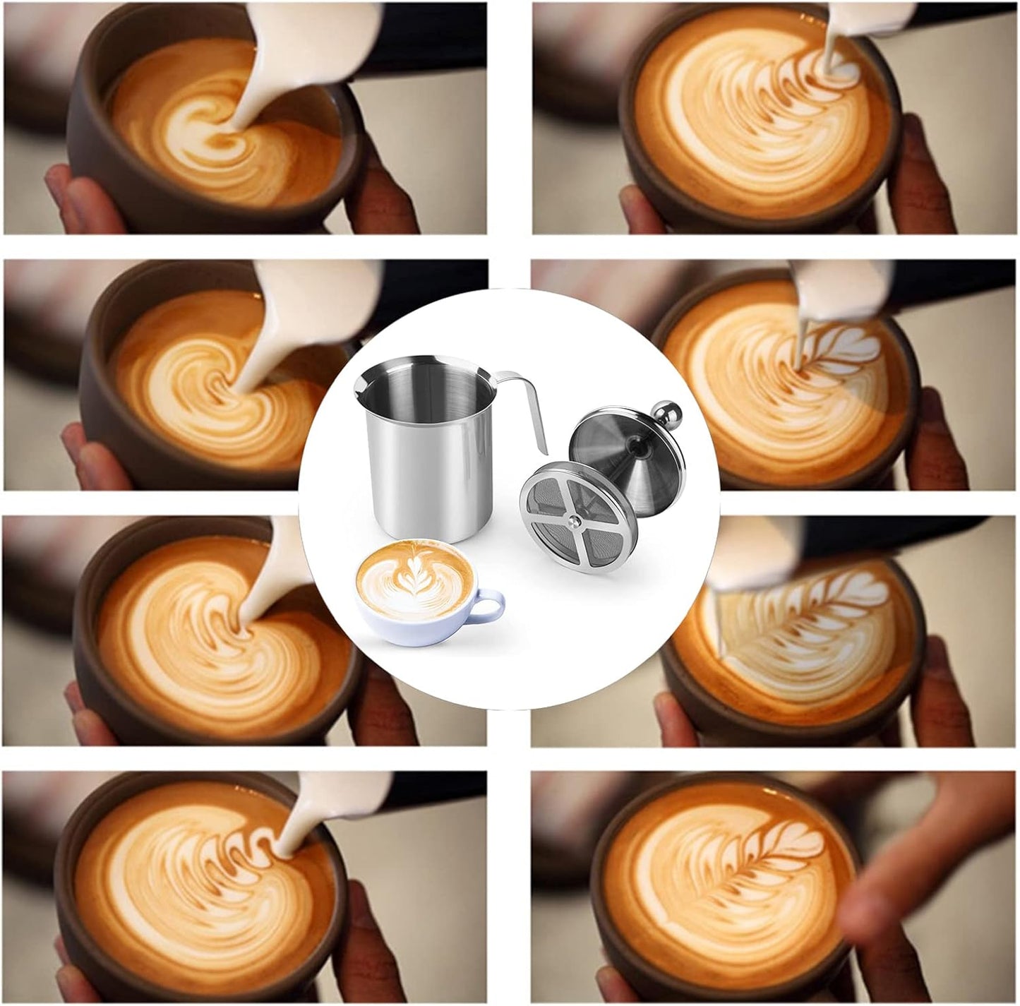 14-Ounce Stainless Steel Manual Milk Foamer, Hand Pump Frothing Pitcher for Cappuccino and Latte