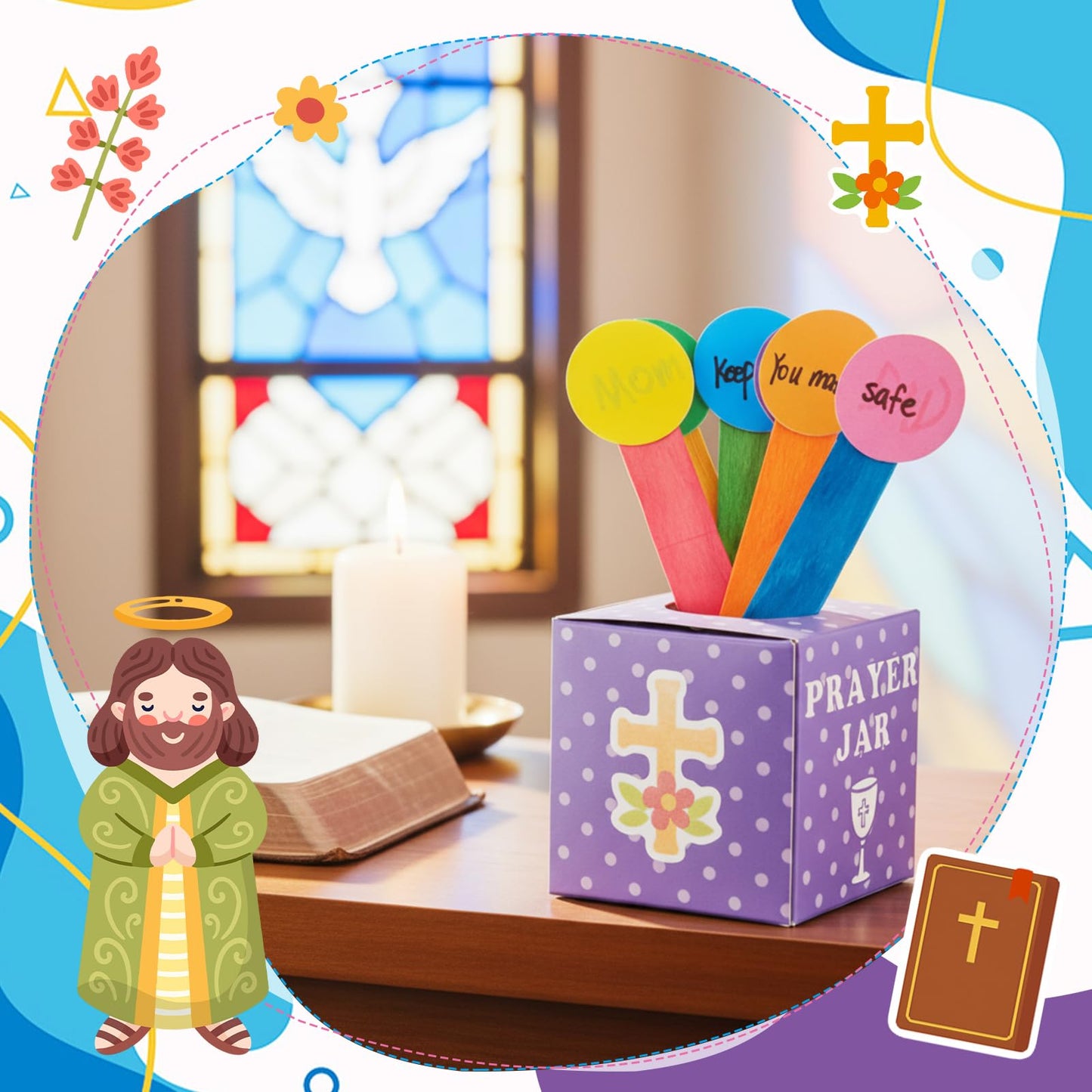 Motipuns 36 Set 36 Set Easter Prayer Box Craft Kits DIY Religious Prayer Jar with Wooden Stick DIY Family Handmade Paper Box for Sunday School Home Church Activities Christian Party Favor Supplies