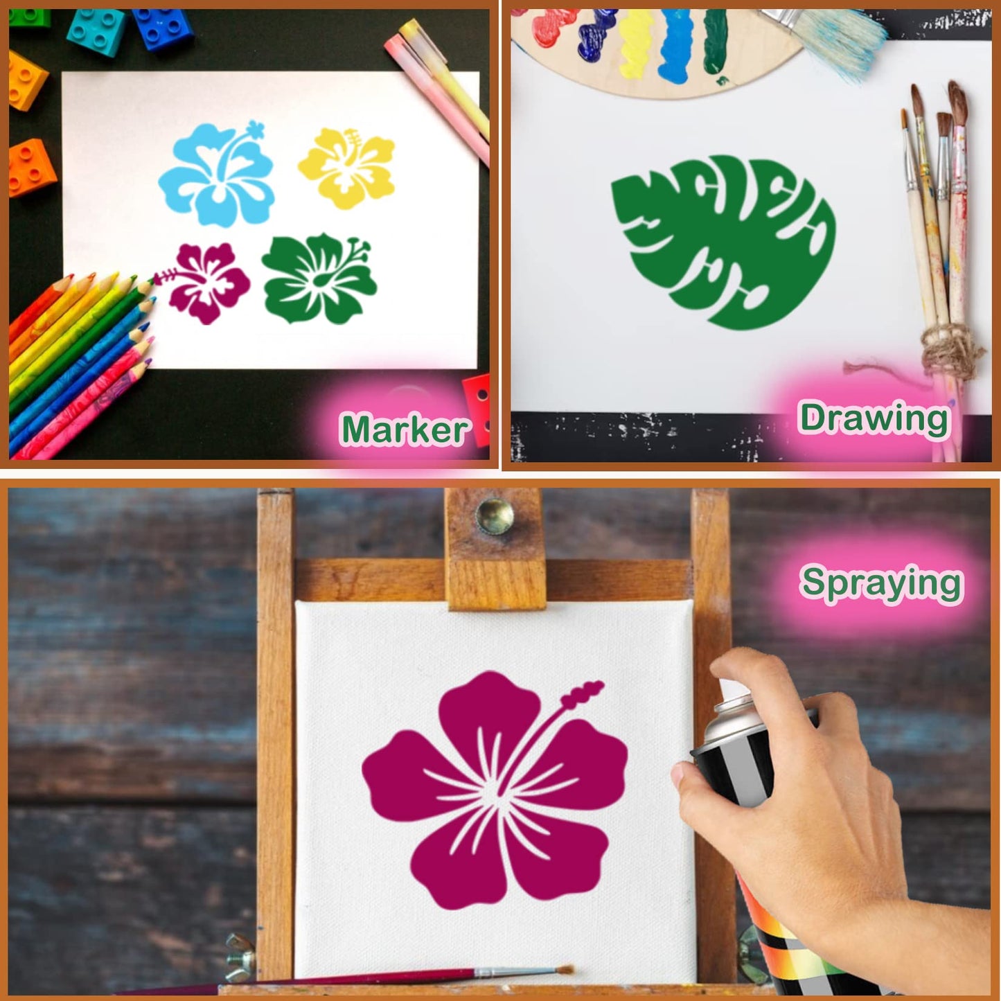 Hibiscus Leaf Stencils Flower Paint Stencil Tropical Leaves Palm Tree Nature Floral Art Craft Drawing Stencil for Painting on Wood Rock Wall Card Making Fabric Canvas Furniture Porch Paper (Hibiscus)