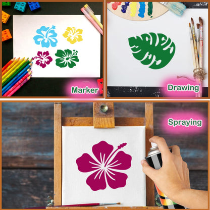 Hibiscus Leaf Stencils Flower Paint Stencil Tropical Leaves Palm Tree Nature Floral Art Craft Drawing Stencil for Painting on Wood Rock Wall Card Making Fabric Canvas Furniture Porch Paper (Hibiscus)