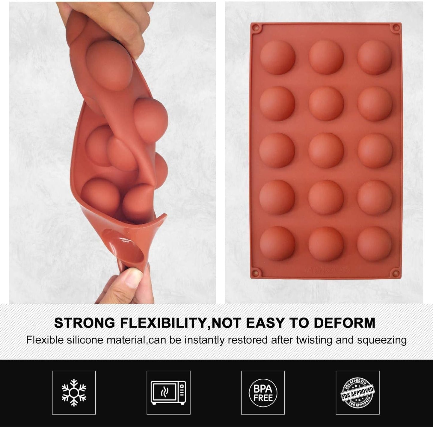 Small 15-Cavity Semi Circular Silicone Mold, 2 Packs Half Sphere Baking Molds for Making Jelly, Chocolates, and Cake