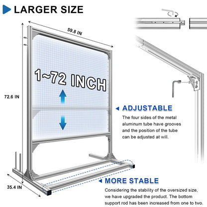 Kerty 70 Inches Extra Large Rug Tufting Frame, Aluminum Metal Tufting Frame Kit for Rug Making, A Safer Tufting Cloth Stand for Tufting Beginners and Lovers