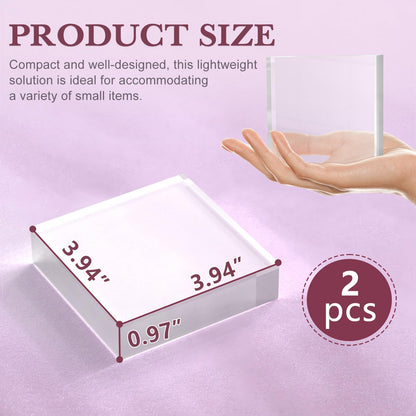 SAMYUCHO Acrylic Base Stand 2 Pieces Acrylic Blocks for Display 4 X 4 X 1 Inch Clear Polished Block Square Cube Riser Display Pedestal Stands for Jewelry Perfume Ring Collection Props Cake