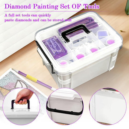 CXJINZE Diamond Painting Tools Accessories Storage-Kit - 111Pcs 5D Set Portable Tool Box with Handle Craft Jewelry Bead Storage Purple Box Art Trays for Diamond Painting Accessories and Tools