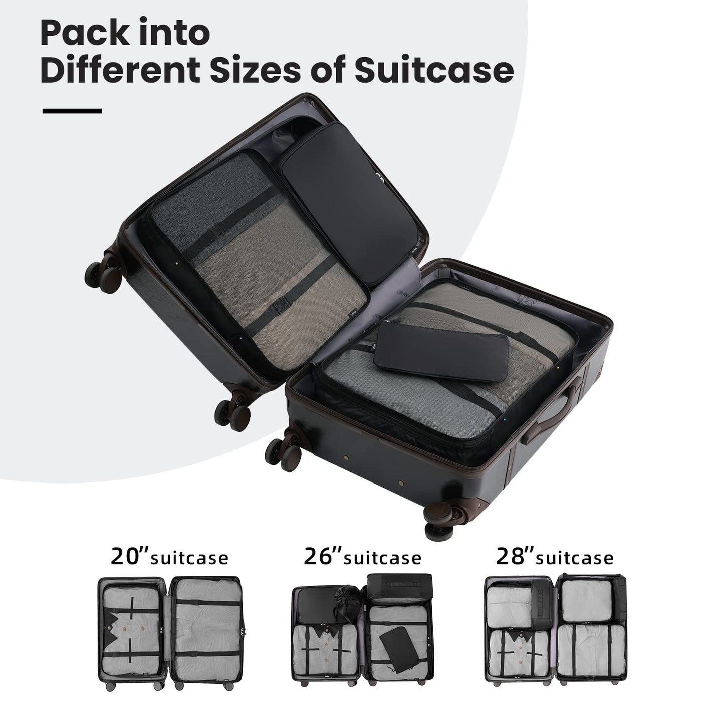 BAGAIL 10 Set Packing Cubes Various Sizes Packing Organizer for Travel Accessories Luggage Carry On Suitcase-Black