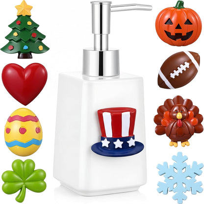 4th Set 9 Gejoy Seasonal Soap Dispenser Patriotic of July Magnetic Interchangeable - Ceramic Hand Soap Dispenser