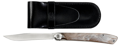 Kai Folding Personal Steak Knife, 3.25” Handcrafted Japanese Knife, 420J2 Stainless Steel Blade, Pearlized Champagne Handle