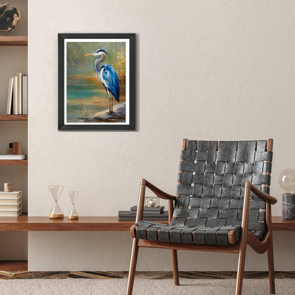 CDYCNXZ Blue Heron Diamond Art Kit for Adults, Nature Wildlife Animal Diamond Painting for Beginners, Bird Round Gemstone Artwork Home Wall Decoration 12x16 inch