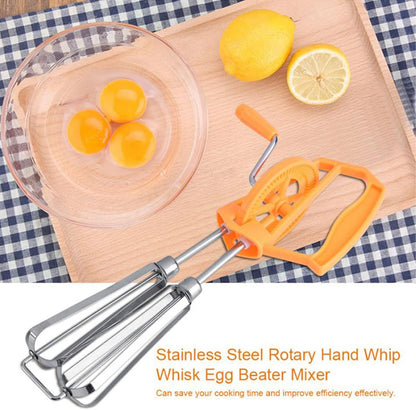 Manual Egg Beater, Hand Held Mixer, Plastic Hand Crank Autorotation for Home Baking (Orange)