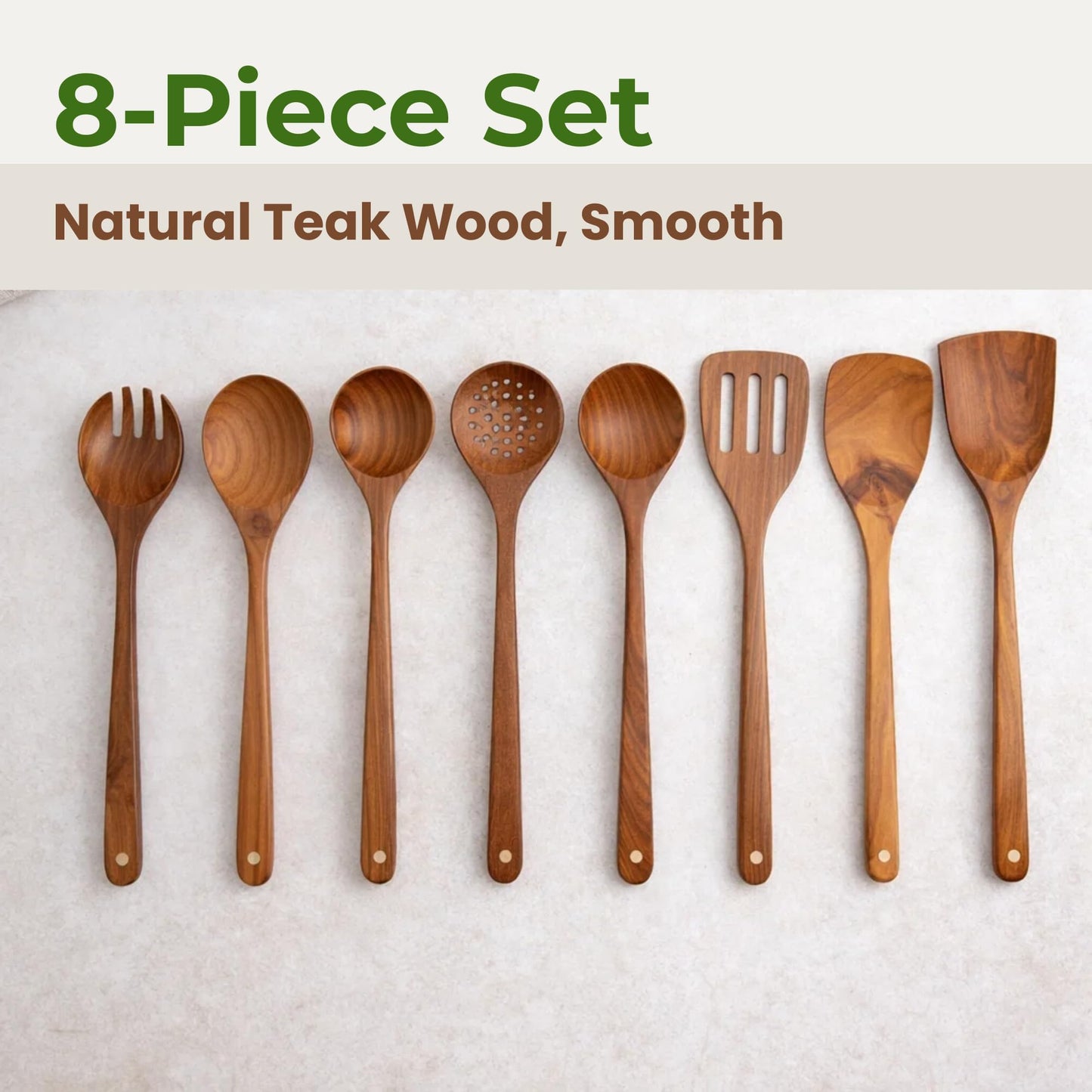 Solange & Frances Teak Wooden Utensil Set. Premium Cooking Utensils, and Non Toxic Cooking Utensils. Unique Gift for Women, Gift for Mom, Gifts for Grandma, or Gifts for Women Who Have Everything