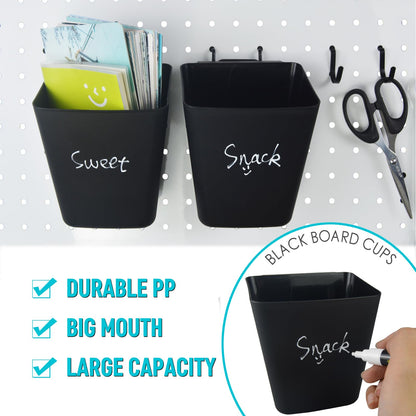G.CORE Pegboard Bins Baskets Organizer with Peg Board Hooks Cups - 16 Pack Peg Accessories Fit 1/8" & 1/4" Pegs - Black Holders & Hangers for Garage Craftroom Tool Hanging Display Storage Organization
