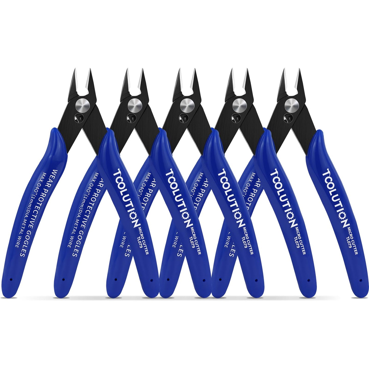 TOOLUTION Micro Flush Cutters - 5 Pack Small Wire Cutter Snips Flush Cut Pliers Nippers - Side Cutter Diagonal Cutting Pliers for Zip Ties Craft Electronic - Sprue Cutters for Plastic Model