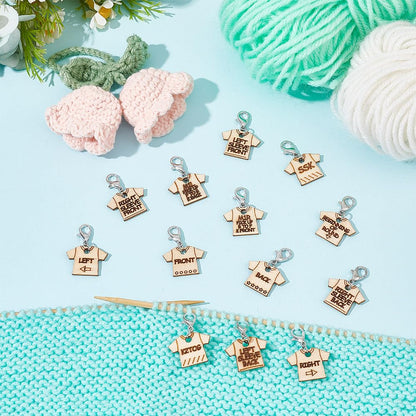 NBEADS 13 Pcs 13 Styles Wood T-Shirt Shaped Stitch Markers, Wooden Crochet Stitch Marker Locking Stitch Marker with Lobster Clasp Knitting Crocheting Accessories for Marking Direction Guidelines