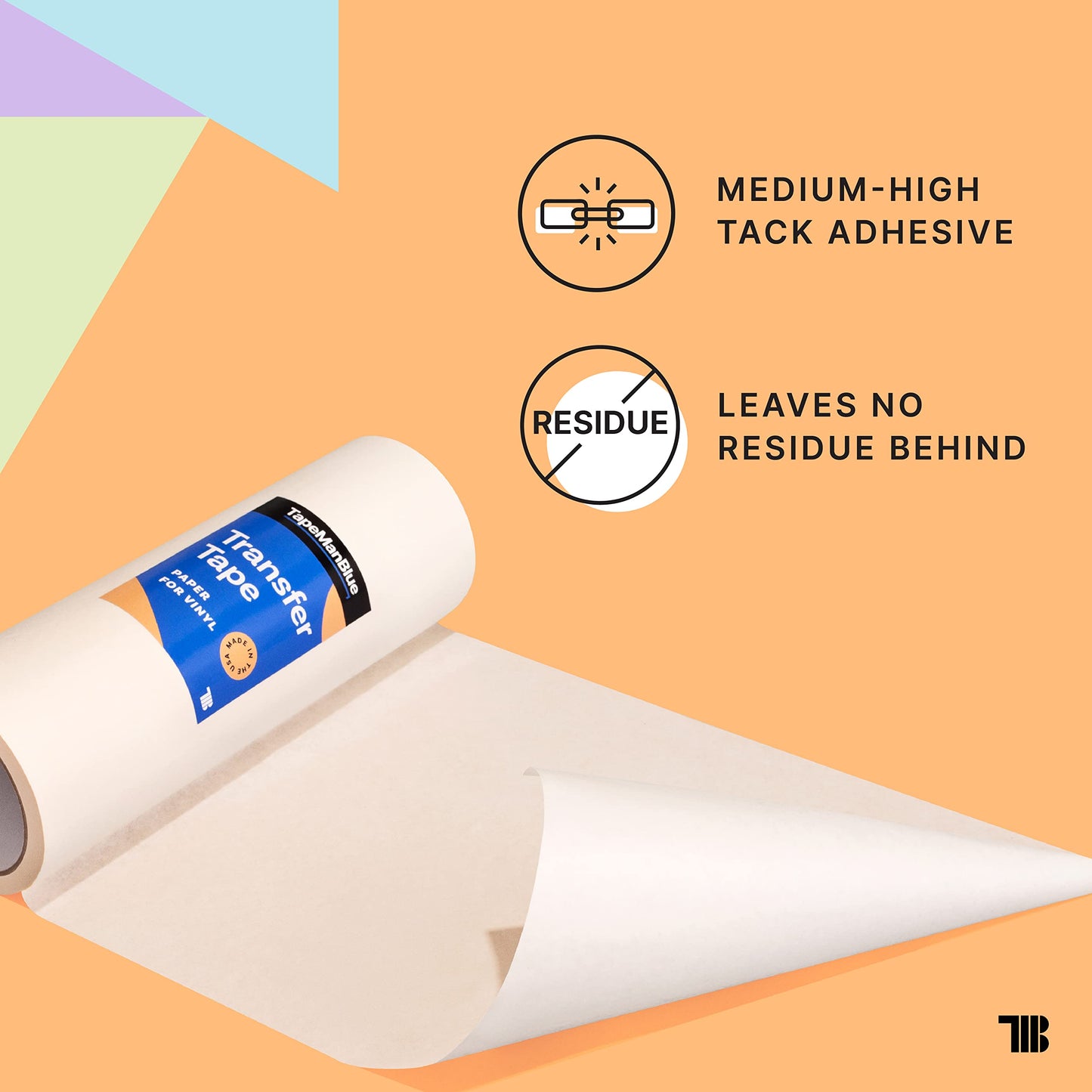 TapeManBlue Transfer Tape for Vinyl, 18 inch x 300 feet, Paper with Layflat Adhesive. American-Made Application Tape for Craft Cutters and Sign Makers