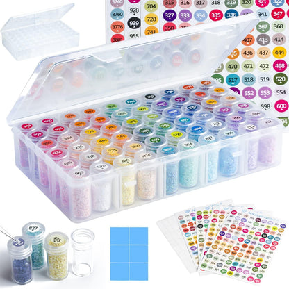 forever young Diamond Painting Storage Containers, 1 Pack 60 Grids Bead Organizer and Diamond Painting Labels, Bead Organizers and Storage for Diamond Art Accessories, Diamond Bead Storage