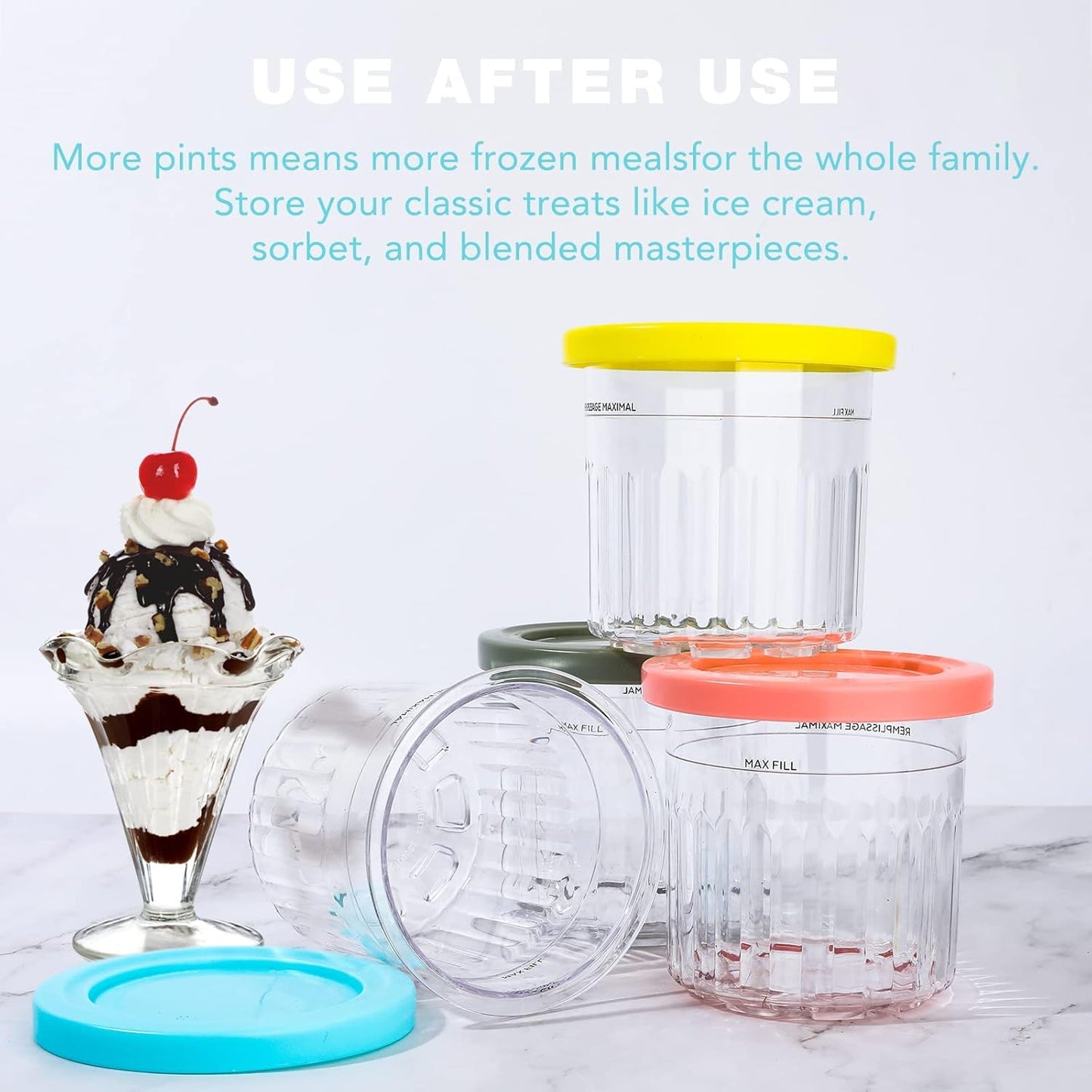 4 16oz NC301 NC300 NC299AMZ LP Pcs Ice Cream Pints Containers and Lids, Cups Compatible with Series Creami Makers