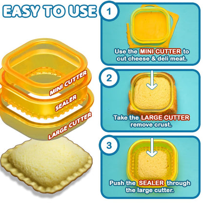 Sandwich Cutter and Sealer - Crustless Sandwich Maker - Cut and Seal - Lunch Box and Bento Box - Boys, Girls, Kids Lunch - Sandwich Cutters for Kids - Triangle, Circle, Square