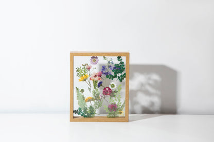Twodays Birth Flower Mother's Day Craft Kit for Mom/Grandma - 33 Real Pressed Flowers Art DIY Set, With 8x10 Double Glass Frame & Tools, Unique Handmade Birthday Christmas Gift from Daughter (Natural)