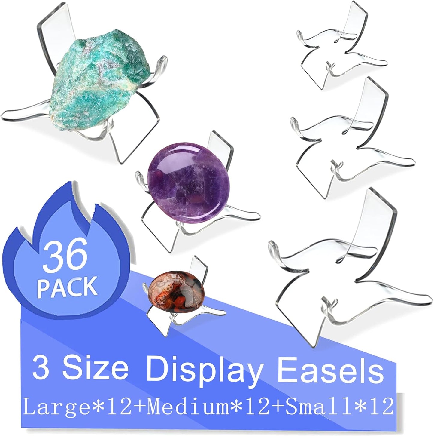 Rock Display Stand, 36 PCS Acrylic Holder for Small Items: Crystal, Rock Painting, Geodes, Mineral, Agate, Fossil,