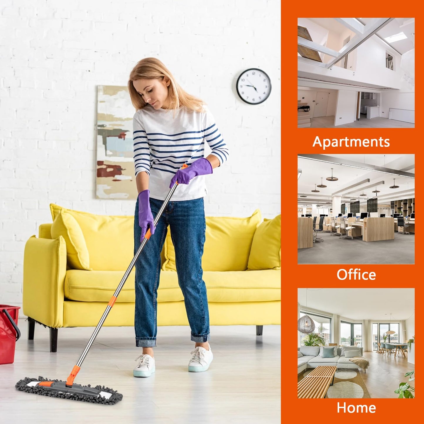 Dust Mop for Floor Cleaning with 3 Washable Pads and 55” Long Stainless Steel Handle,Microfiber Mop for Hardwood Floors, Tile, Marble Floors (Microfiber mop)