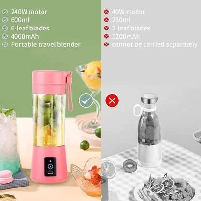 Portable Blender, USB Rechargeable Personal Fruit Blender, Mini Smoothie Blender (Pink)