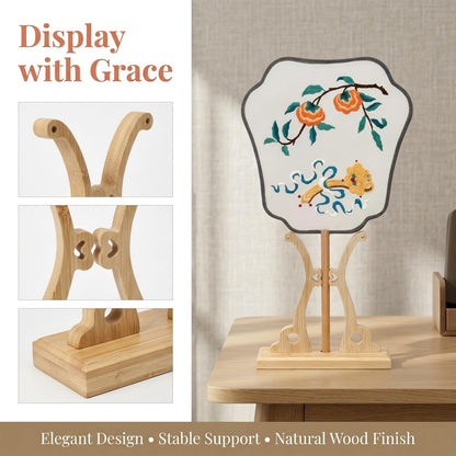 QIZUOLIFE Bamboo Fan Display Stand, Sturdy Holder for Chinese Tuan Shan, Embroidery Round Fan, Elegant Desktop Decor Stand