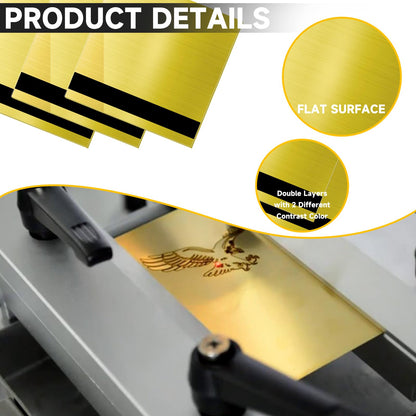 Bocolon 5PCS Laser Engraving Double Color ABS Plastic Sheet,Two-Tone Laserable Engraving Plastic Sheets for Name Badge,Office Label,Laser Artistic Product,Size 11.73" x 11.73",Brushed Golden/Black