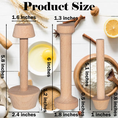 Dupiulk Wooden Tart Tamper Set, Double Side Pie Pastry Dough Tamper, Egg Tart Pan Mold DIY Cake Pastry Baking Tool for Mini Egg Tart, Cheesecakes, Pasta and Dessert Baking (3 Pieces)