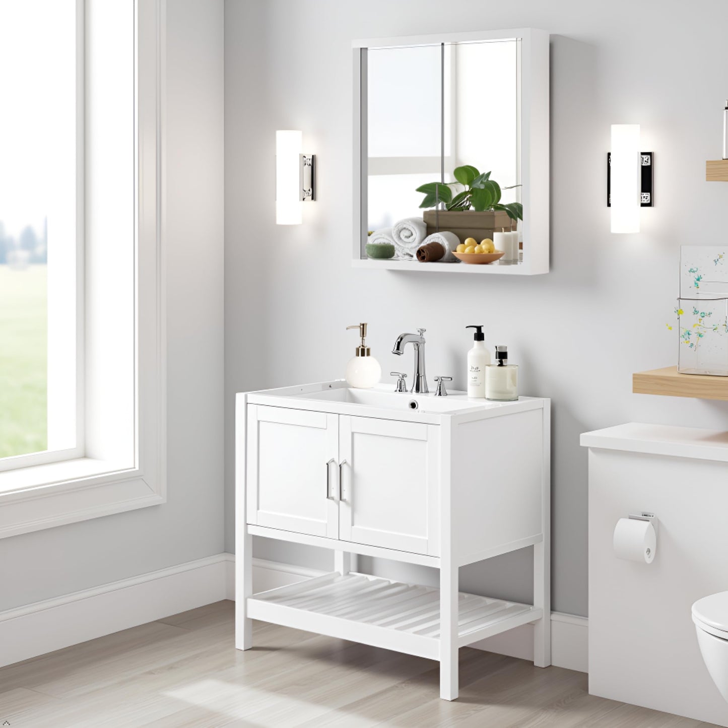 Alaterre Furniture Bennet Bathroom Vanity Without Sink – 36" Freestanding Wood Vanity Cabinet with Soft-Close Shaker Doors, Single Sink Base (White)