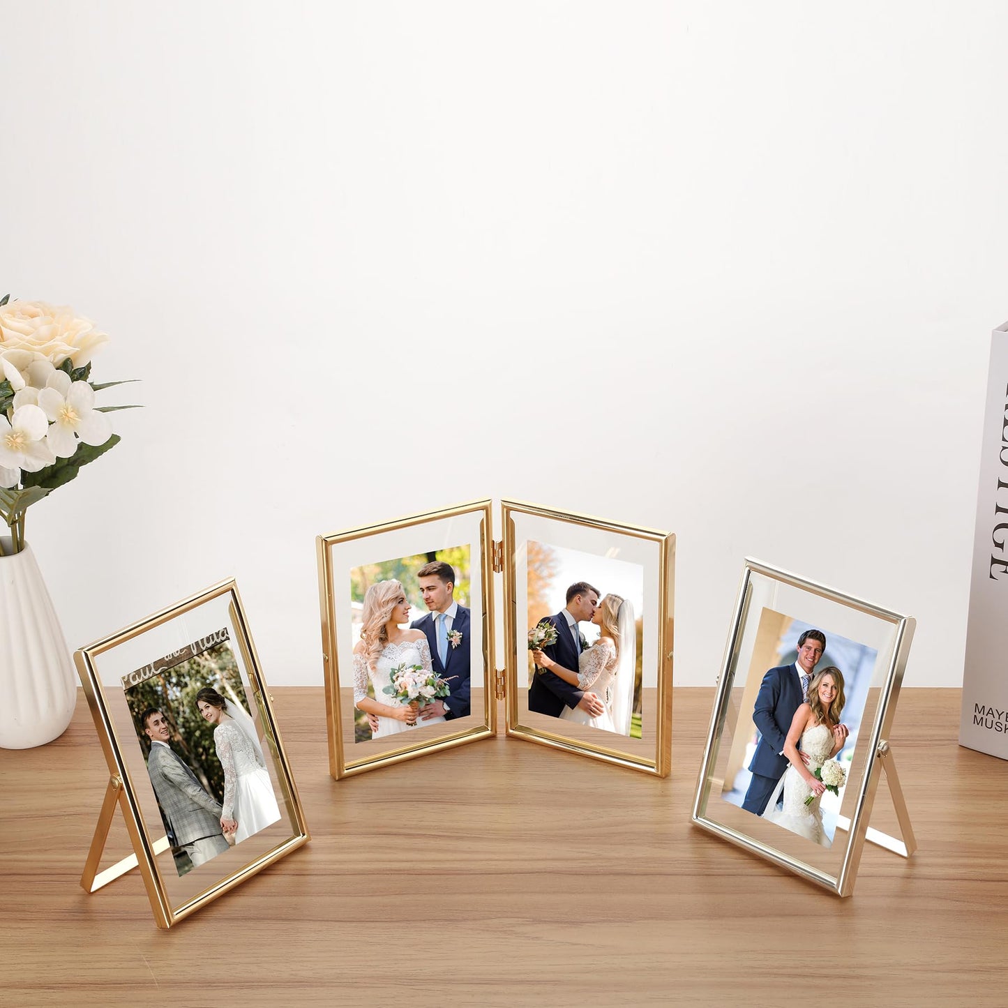 FineLiMoLa Gold 4x6 Floating Frame 2pack for Photo Sizes(2x3'',3.5x5''),Adjustable Tabletop/Shelf floating Photo Frame,Classy Metal Gift Frames for Wedding,Christmas,Birthady,Home or Office Decor.