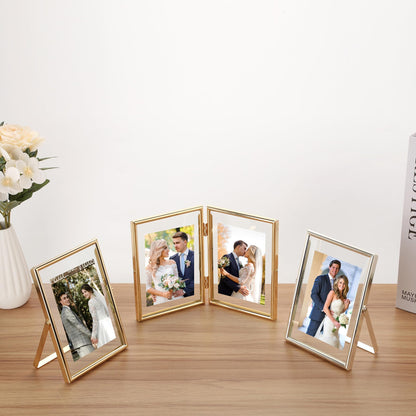FineLiMoLa Gold 4x6 Floating Frame 2pack for Photo Sizes(2x3'',3.5x5''),Adjustable Tabletop/Shelf floating Photo Frame,Classy Metal Gift Frames for Wedding,Christmas,Birthady,Home or Office Decor.