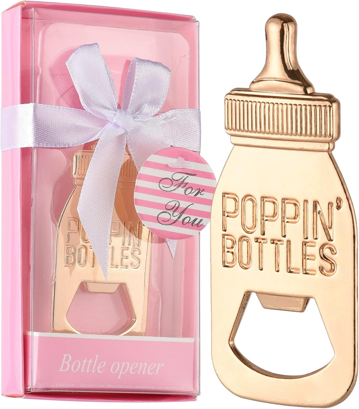 24 Packaging 24pcs) pcs Baby Shower Return Gifts for Guest Supplies Poppin Baby Bottle Shaped Bottle Opener Wedding