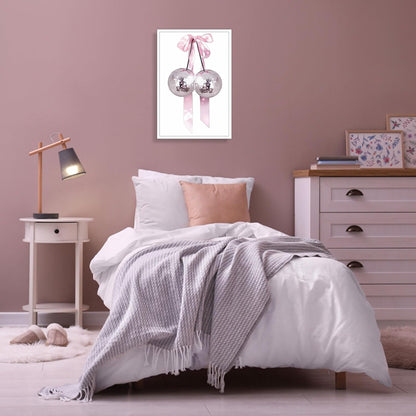 Generic 12x18in Trendy Pink Bow Disco Ball Posters White Cherry Canvas Wall Art Funky Coquette Bow Ribbon Preppy