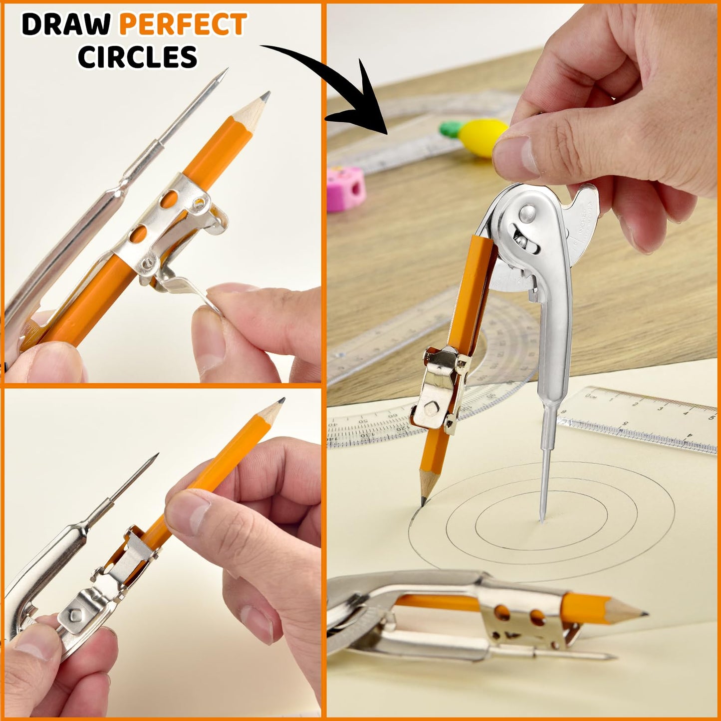 40 Pieces Compass for Geometry Metal Compass Tool Math Compass Bulk Drawing Compass Silver Geometry Compass with Pencil for Student School Classroom Office Woodworking Art Drawing