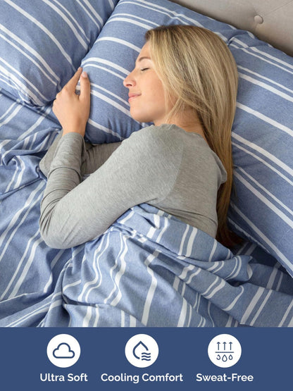 Skiennix Extra Deep King Sheet Set - 6-Piece Breathable Cooling Bedding - Soft, Wrinkle-Free Blue Stripes