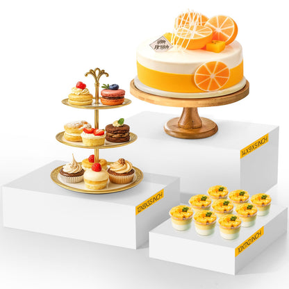 BrightRow 6 Pack Extra Large Acrylic Buffet Risers - 14”, 12”, 10” White Display Stands with Hollow Bottoms, Cube Riser Boxes Nesting for Dessert Food Catering Buffet Display Party Supplies