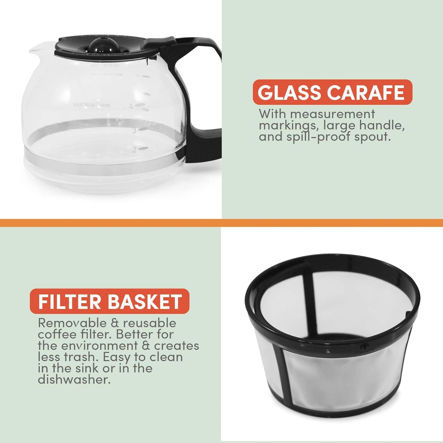 Elite Gourmet EHC-5055# Automatic Brew & Drip Coffee Maker, Black, with Reusable Filter & Water Level Indicator