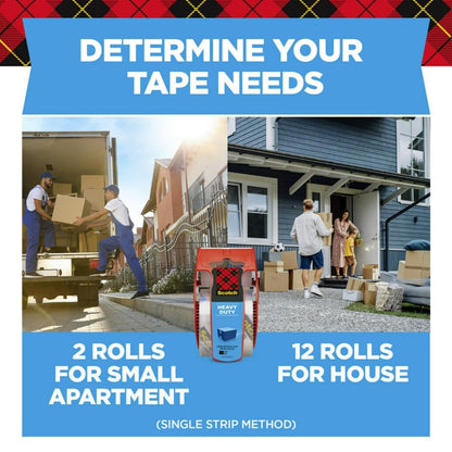 Scotch Heavy Duty Shipping Packaging Tape, 6 Rolls with Dispenser, 1.88" x 22.2 yd, 1.5" Core, Great for Packing, Shipping & Moving, Clear (142-6)