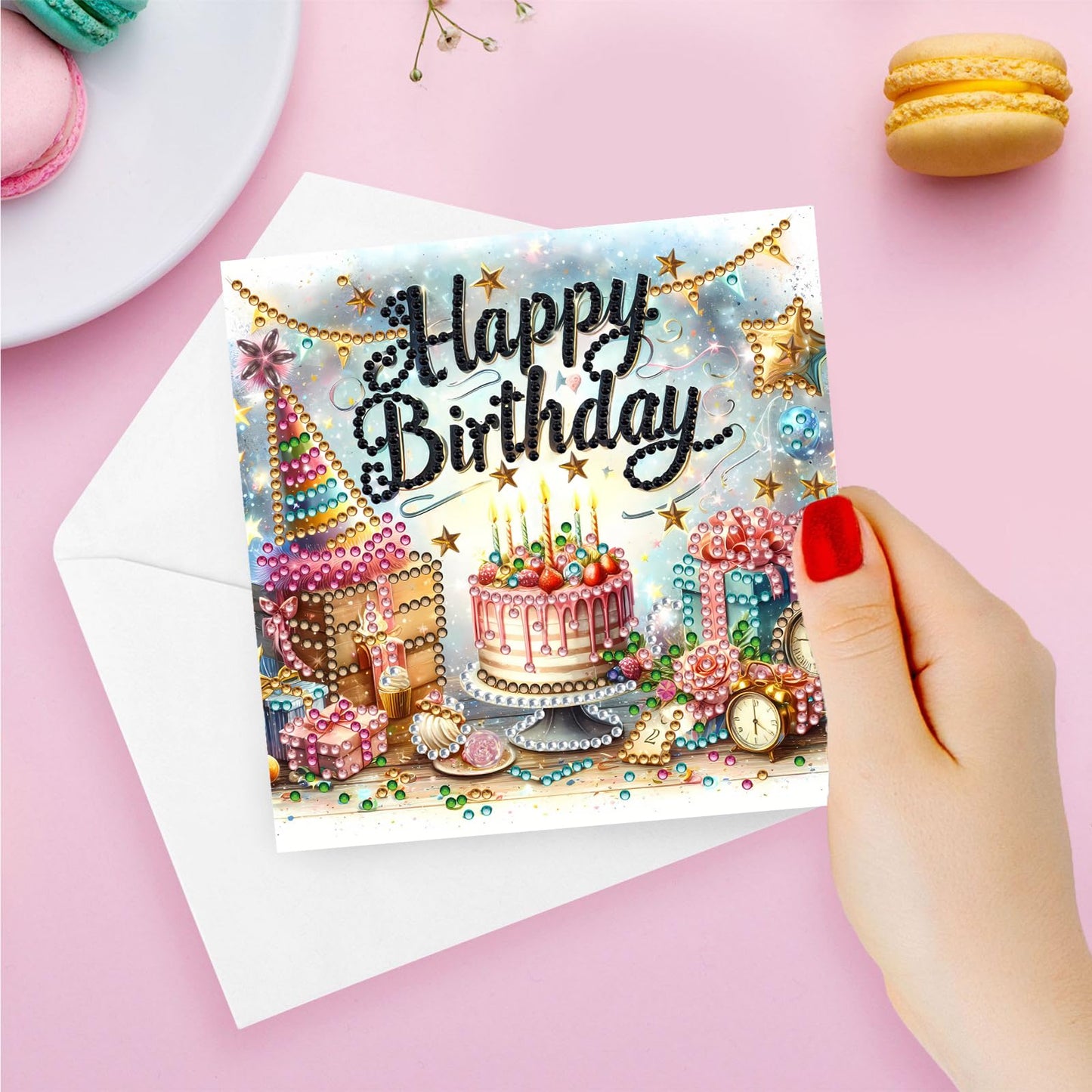 DIY Diamond Greeting Cards Set, 5D DIY Diamond Art Painting Festival Style Greeting Card, DIY Christmas Card Making Kits for Family Friends Handmade Gift-#28-Birthday