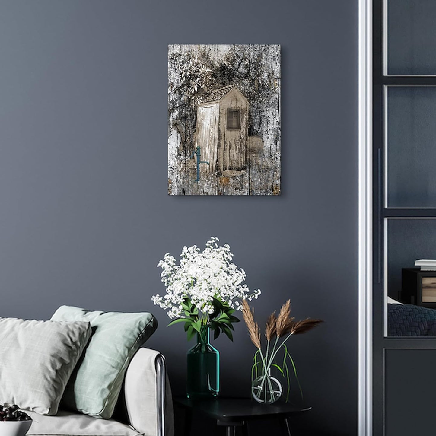 Luslya Farmhouse Outhouse Wall Art, Vintage Theme Painting, Framed Poster for Living Room Bedroom Bathroom 12x16 inch