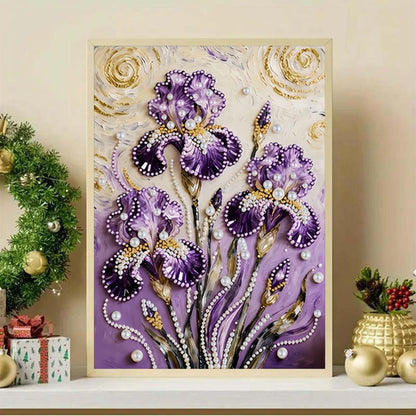 LPDJITO DIY Diamond Pearl Painting Kit for Adults, Flower 5D Pearl Painting Craft 12x16 inch, Beginner Friendly Home Wall Decor Art, Gift for Women Men Housewarming 12x16 (Purple flowersr)