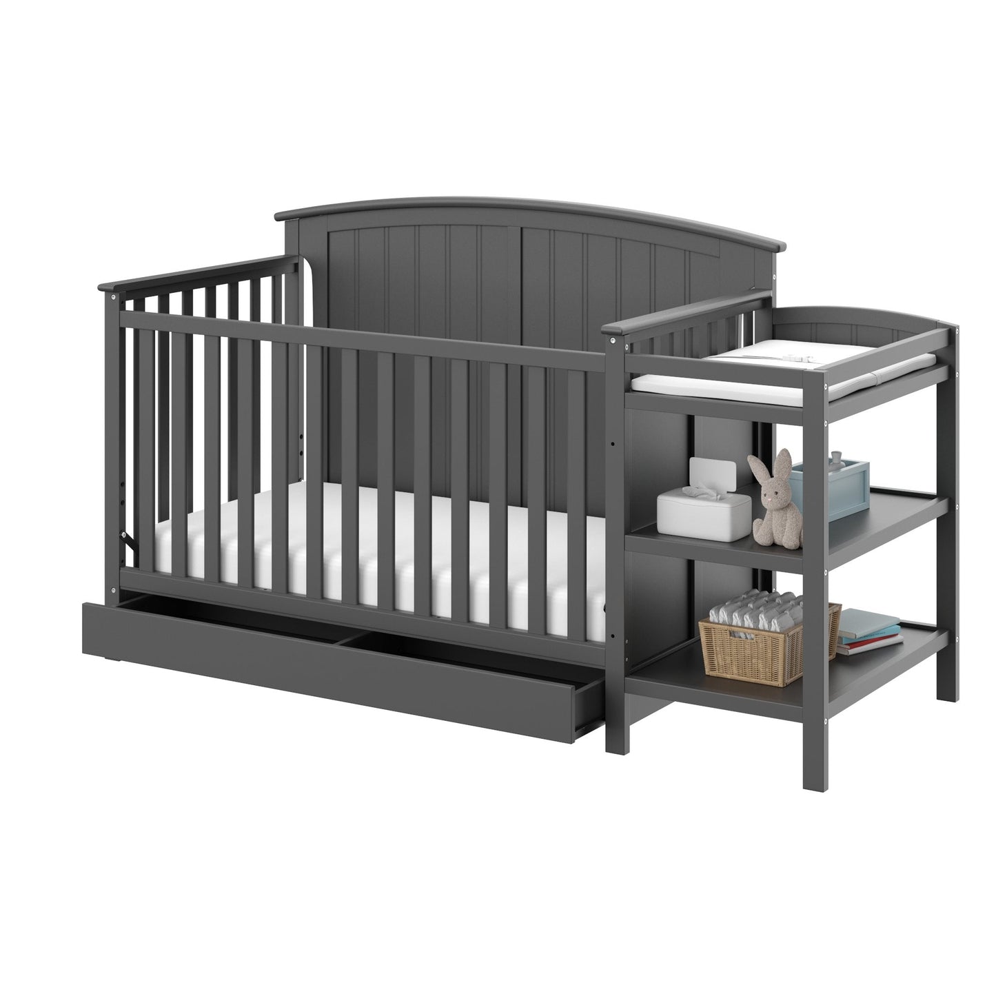 Storkcraft Steveston 5-in-1 Convertible Crib & Changer – GREENGUARD Gold Certified, Fits Standard Crib Mattress, Converts to Toddler Bed and Full Bed, 4 Adjustable Mattress Heights (Gray)