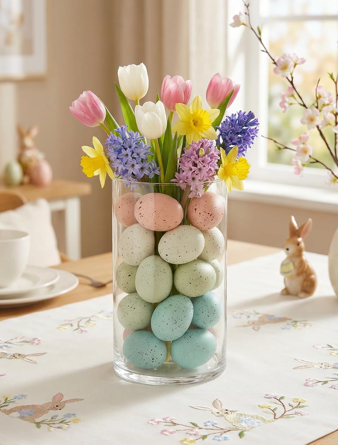 Allaugh 24pcs 2.4" 1 Pastel Easter Eggs Decorations: Solid Speckled Foam Eggs - Fills Gallon Vase - Shatterproof Spring