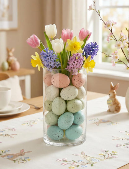 Allaugh 24pcs 2.4" 1 Pastel Easter Eggs Decorations: Solid Speckled Foam Eggs - Fills Gallon Vase - Shatterproof Spring