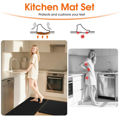 TranquilRelax Kitchen Mats, 2PCS Kitchen Rugs, Cushioned Anti Fatigue Kitchen Mats for Floor, Non-Slip Standing Sink Mat, Waterproof Kitchen Rug Set for Kitchen Floor Office,17.3"×30"+17.3"×47" Black