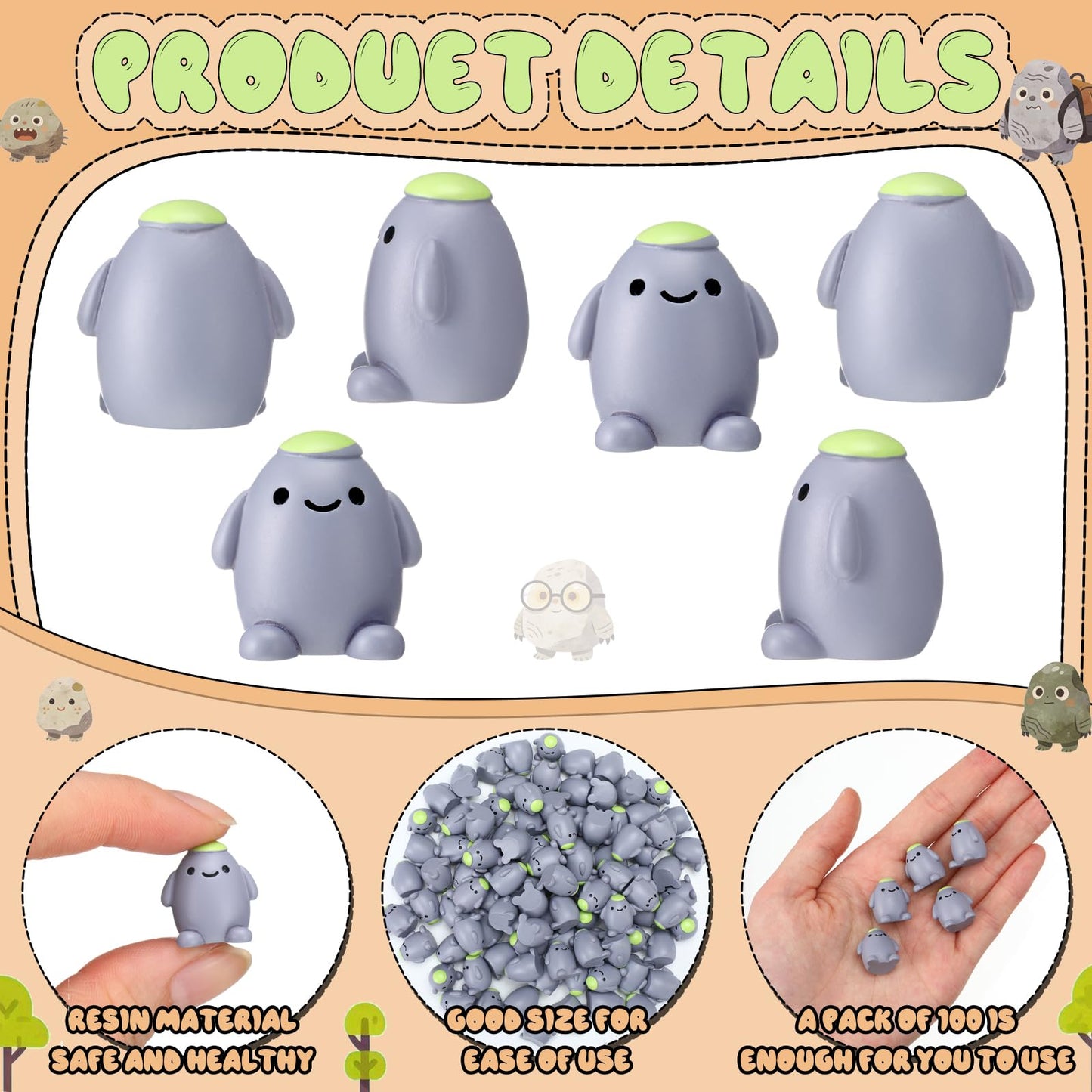 Fiwochic 100 Pcs Cute Fake Rock Bulk Resin Mini Stone Decorations Small Fake Rock Charms Tiny Cute Kawaii Anthropomorphic Artificial Stone Charm for DIY Crafts Making Gifts