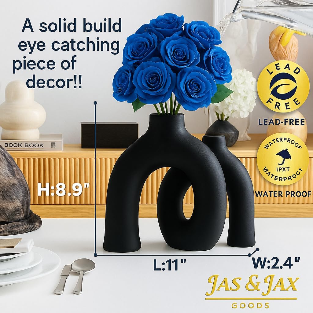 Jas & Jax Goods Set Matte Black Ceramic Vase - Modern Hug Donut Ceramic Vases by , Minimalistic Nordic Home Decor