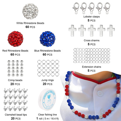 YONOVO 256Pcs 10mm Rhinestone Beads Kit for Jewelry Making, 3 Colors Round Disco Ball Sparkly Beads with Cross Charms and Accessories for DIY Baseball Necklaces Bracelets Earrings