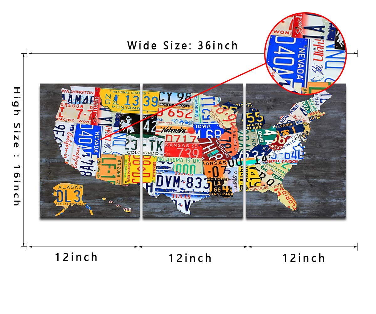 License Plate Map USA Wall Art Posters, Modern Creative Graffiti Decor, HD Prints for Living Room Home Office
